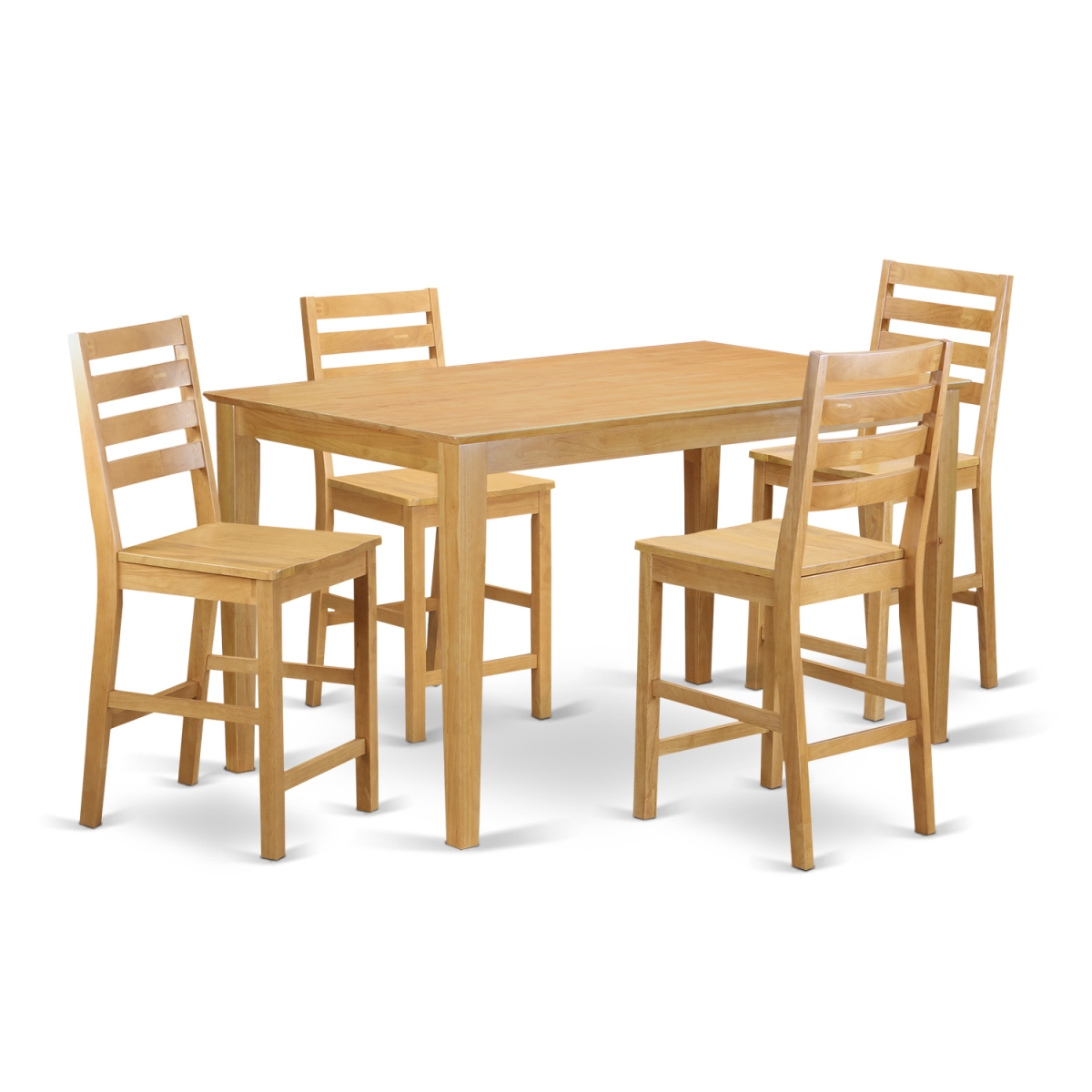 Cacf5h-oak-w Capri Counter Height Dining Pub Table & 4 Kitchen Chairs, Oak