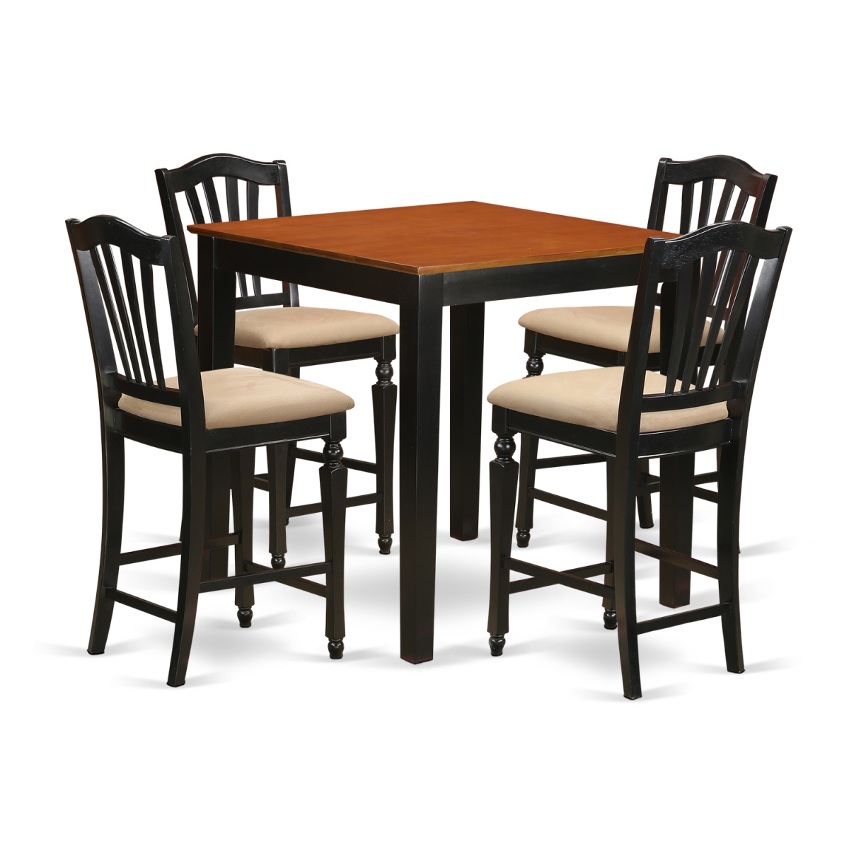 Counter Height Pub Table & 4 Kitchen Chairs, Warm Black