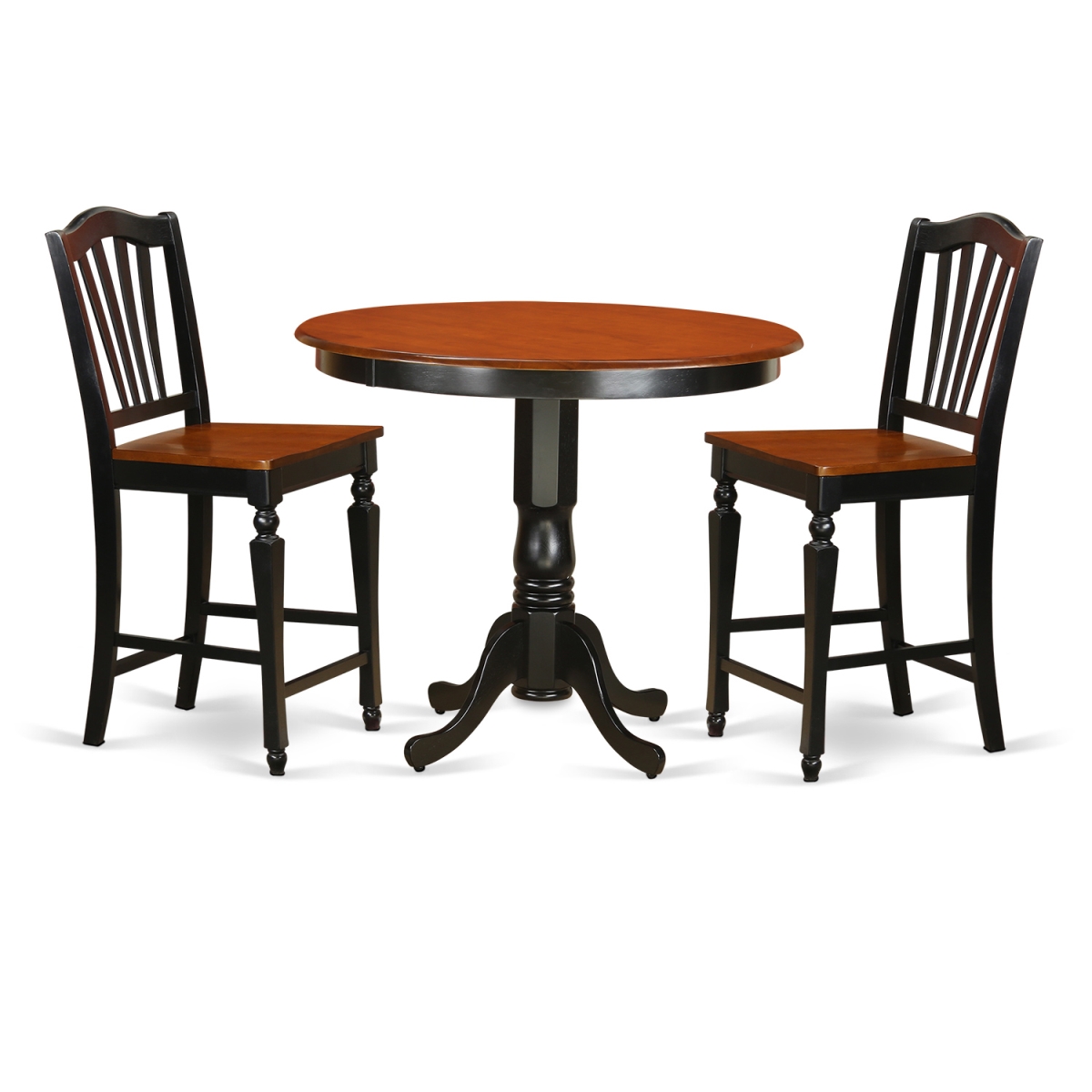 Counter Height Pub Table & 2 Kitchen Chairs, Black Finish