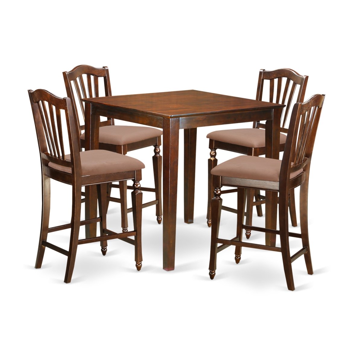 Counter Height Pub Table & 4 Kitchen Chairs, Mahogany