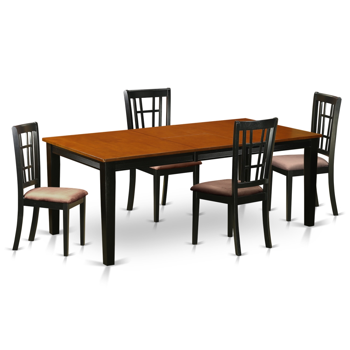 QUNI5-BCH-C Microfiber Dining Set - Table with Four Solid Chairs, Black & Cherry - 5 Piece