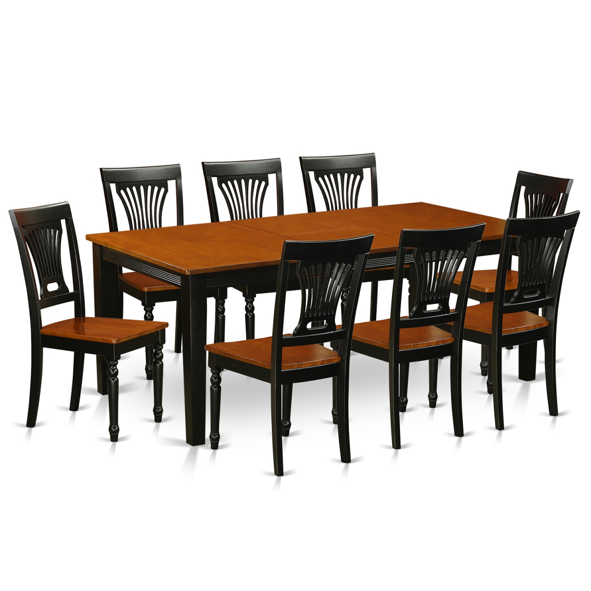 QUPL9-BCH-W Wood Seat Dining Room Set - Table & 8 Solid Chairs, Black & Cherry - 9 Piece