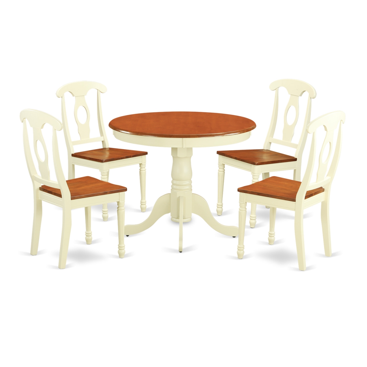 Kitchen Dinette Set With 4 Table & 4 Chairs, Buttermilk & Cherry - 5 Piece