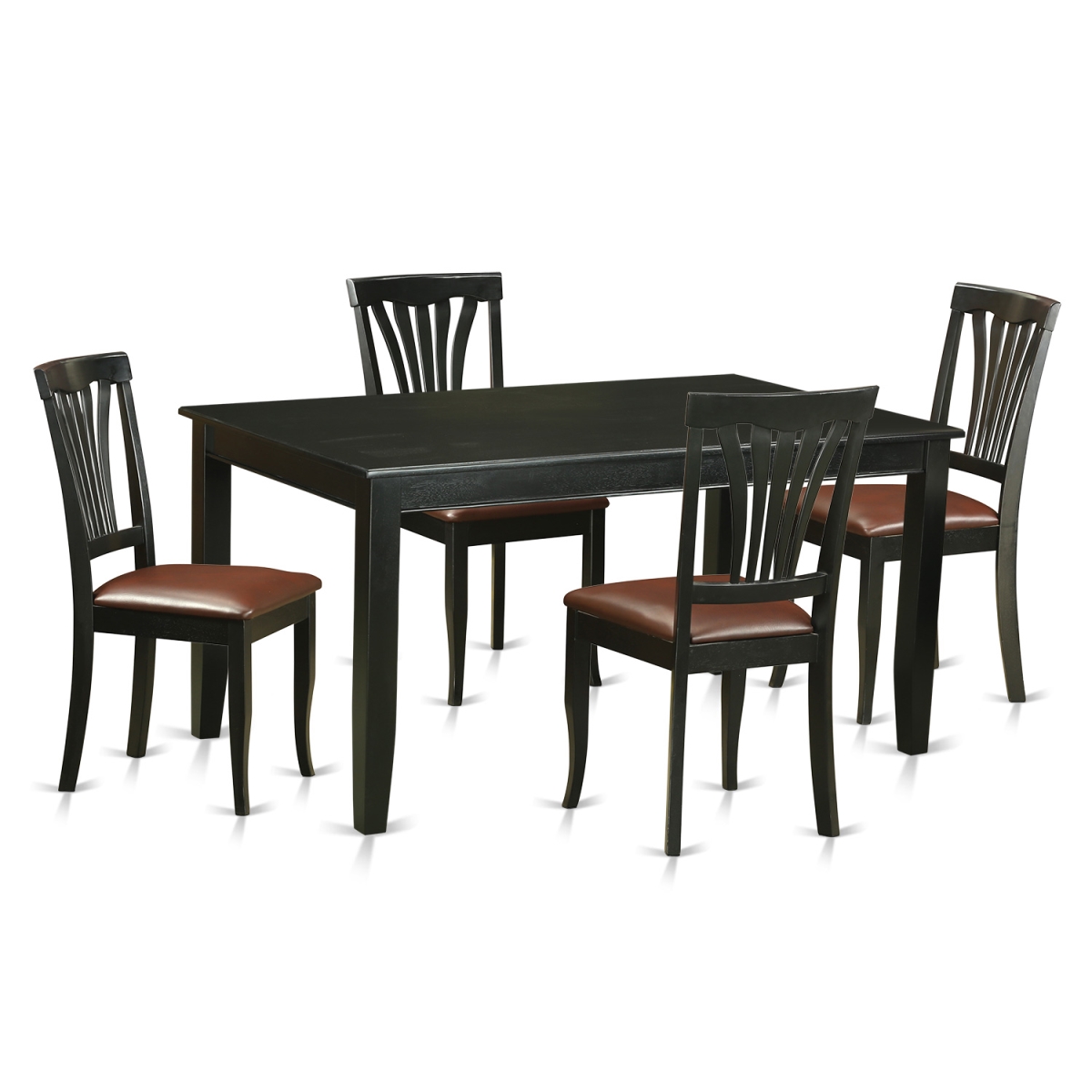 Duav5-blk-lc Faux Leather Dinette Set - Kitchen Table & 4 Chairs, Black - 5 Piece