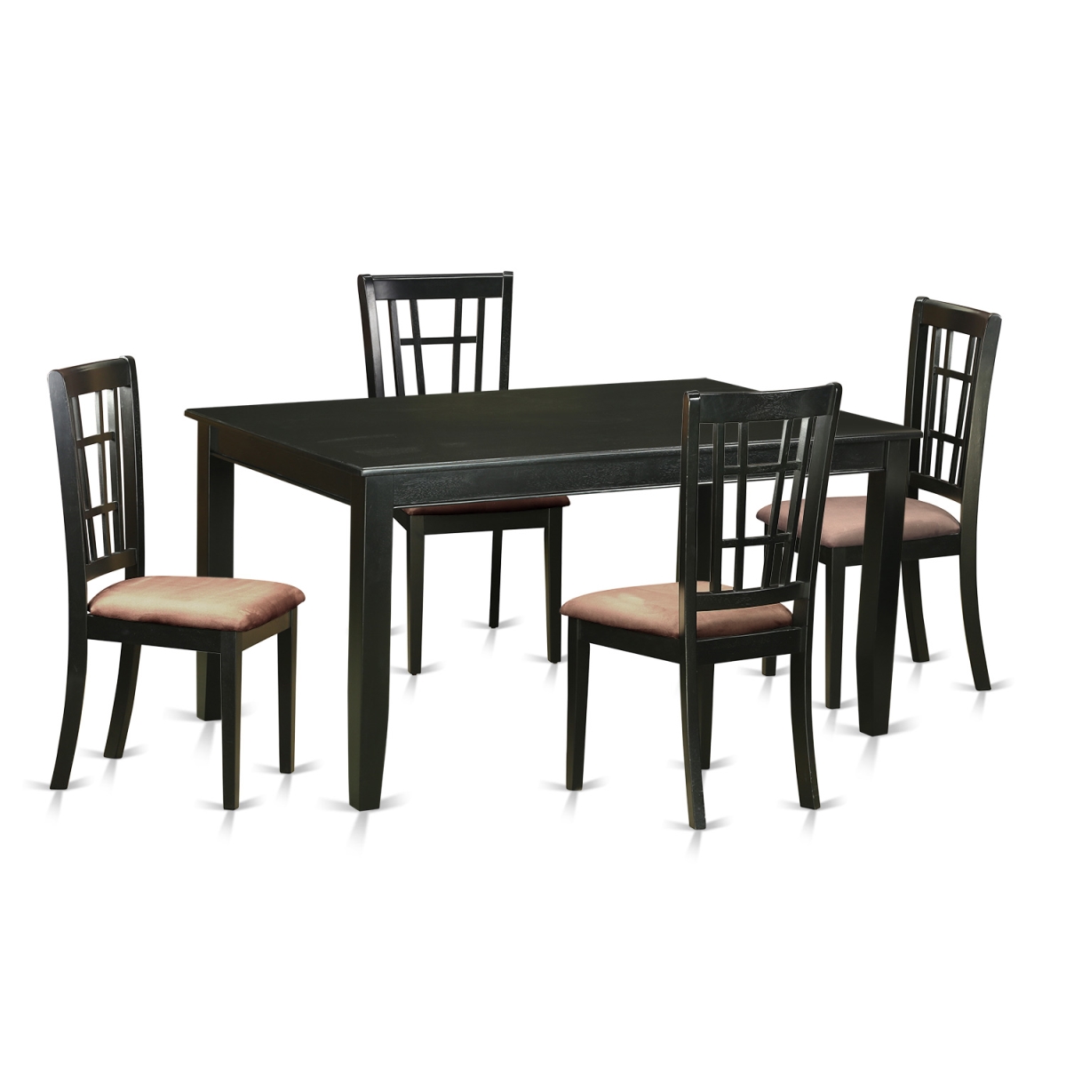 Duni5-blk-c Microfiber Dinette Set - Kitchen Table & 4 Chairs, Black - 5 Piece