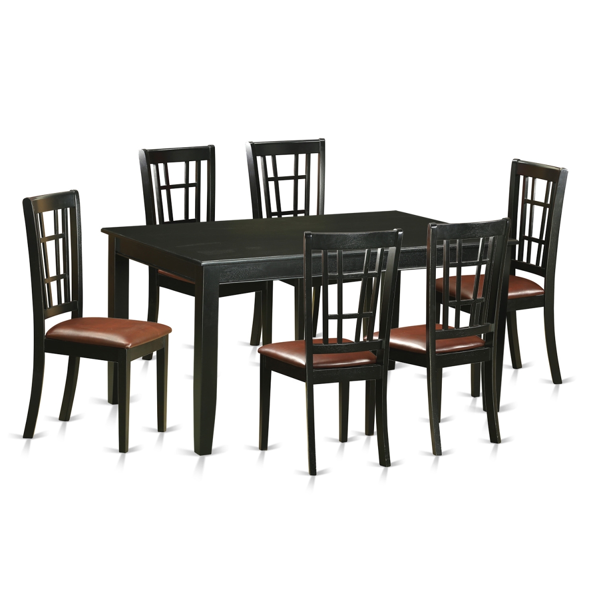 Duni7-blk-lc Dinette Table Set With 6 Kitchen Table & 6 Chairs, Black - 7 Piece