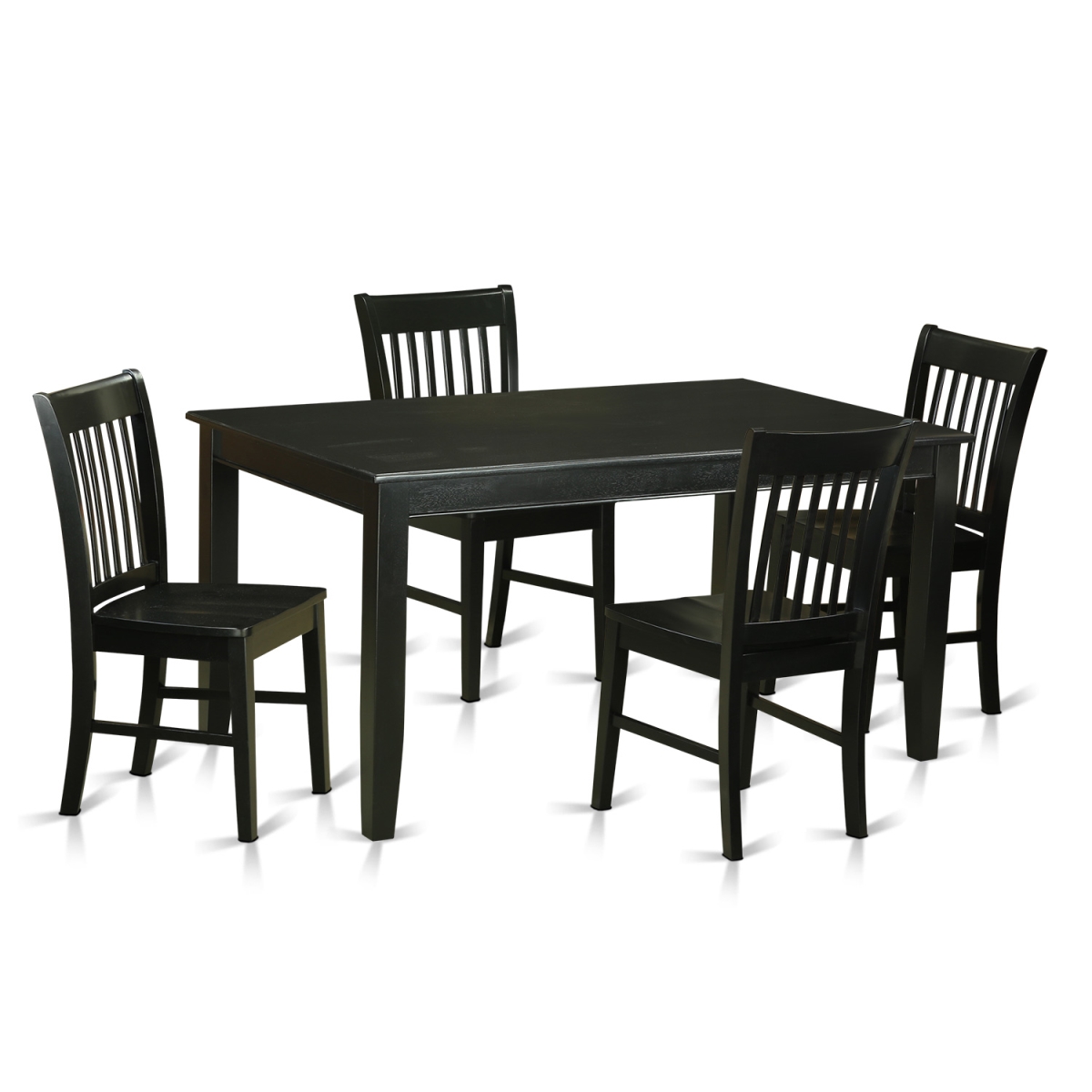 Duno5-blk-w Wood Seat Dinette Set - Table & 4 Chairs, Black - 5 Piece
