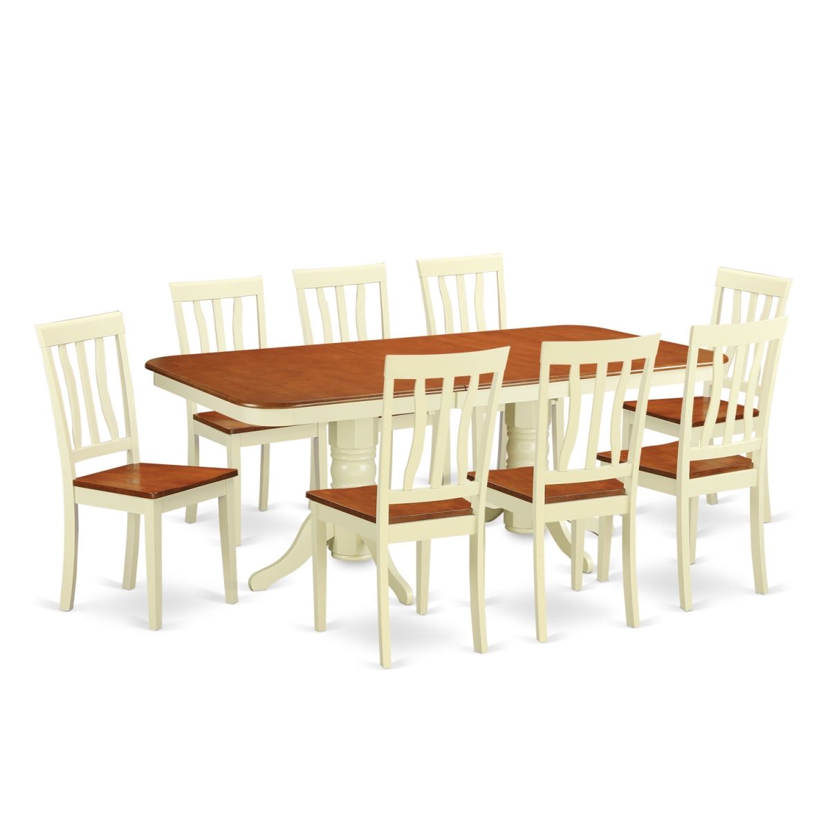 Dinette Set With 8 Table & 8 Chairs, Buttermilk & Cherry - 9 Piece