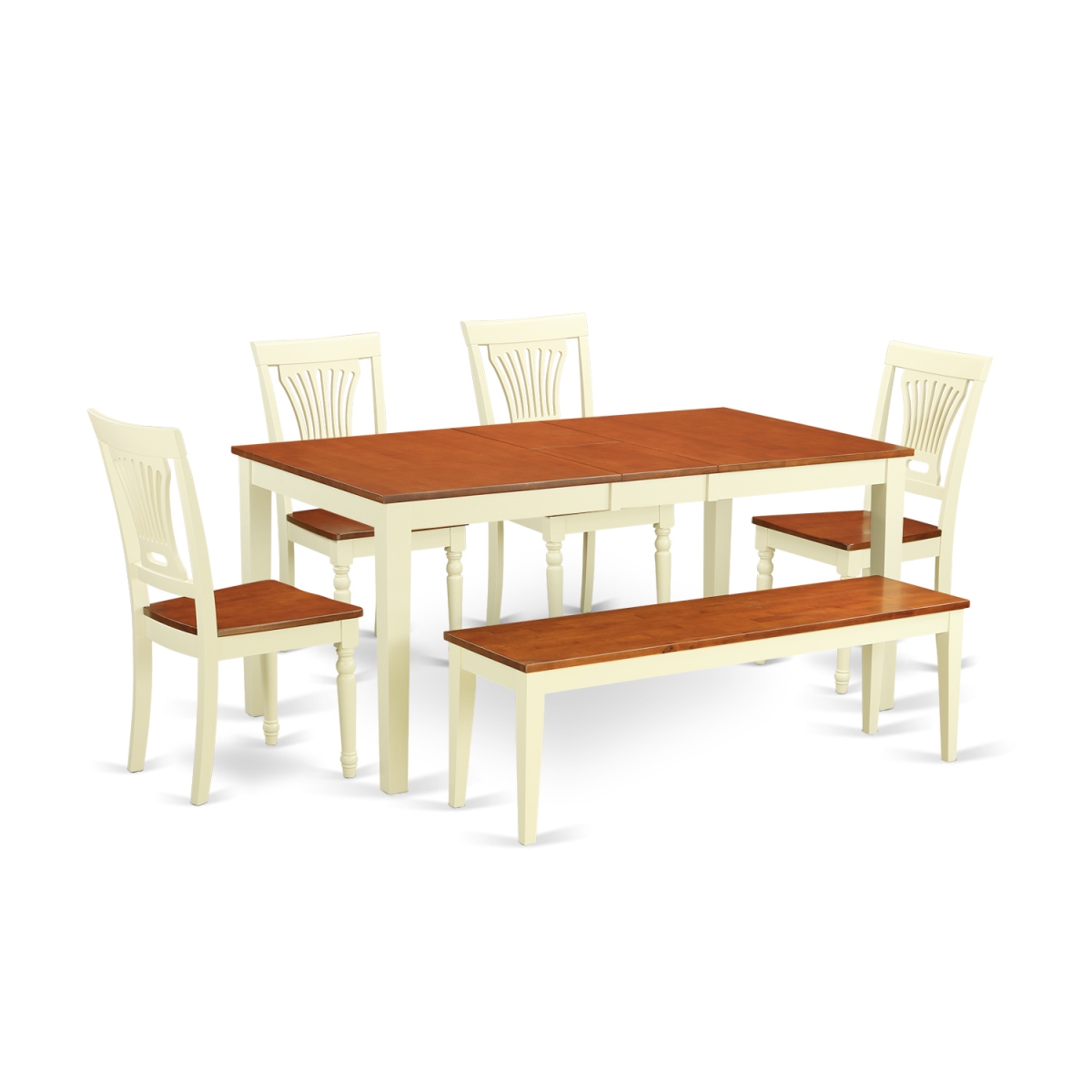 Dinette Table Set - Table & 4 Chairs Coupled With A Bench, Buttermilk & Cherry - 6 Piece