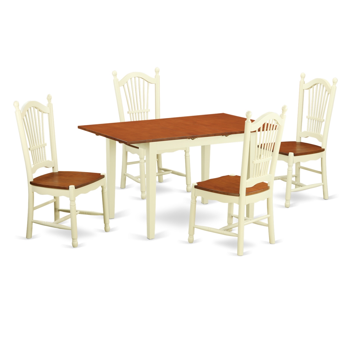Nodo5-whi-w Wood Seat Dinette Set - Table & 4 Chairs, Buttermilk & Cherry - 5 Piece