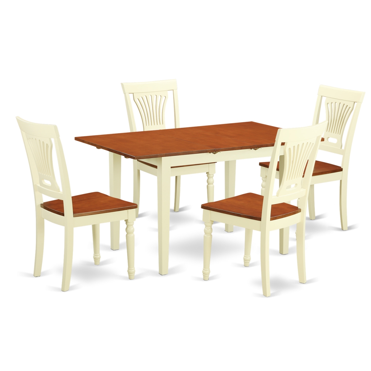 Nopl5-whi-w Wood Seat Kitchen Dinette Set - Table & 4 Chairs, Buttermilk & Cherry - 5 Piece