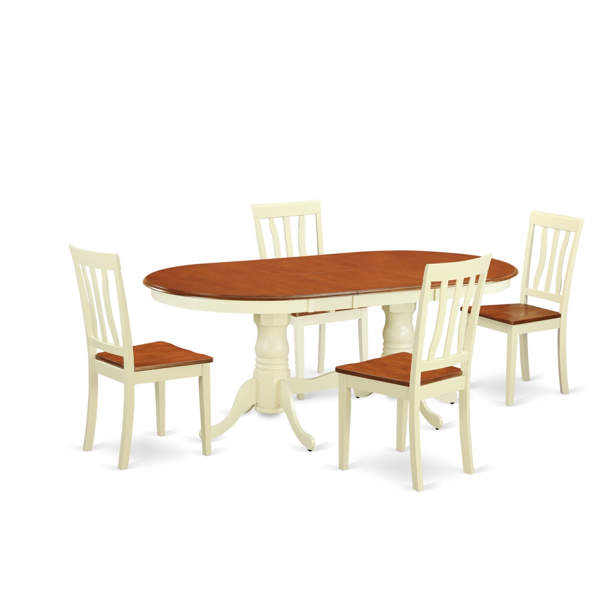 Plan5-whi-w Wood Seat Dinette Set - Kitchen Table & 4 Chairs, Buttermilk & Cherry - 5 Piece