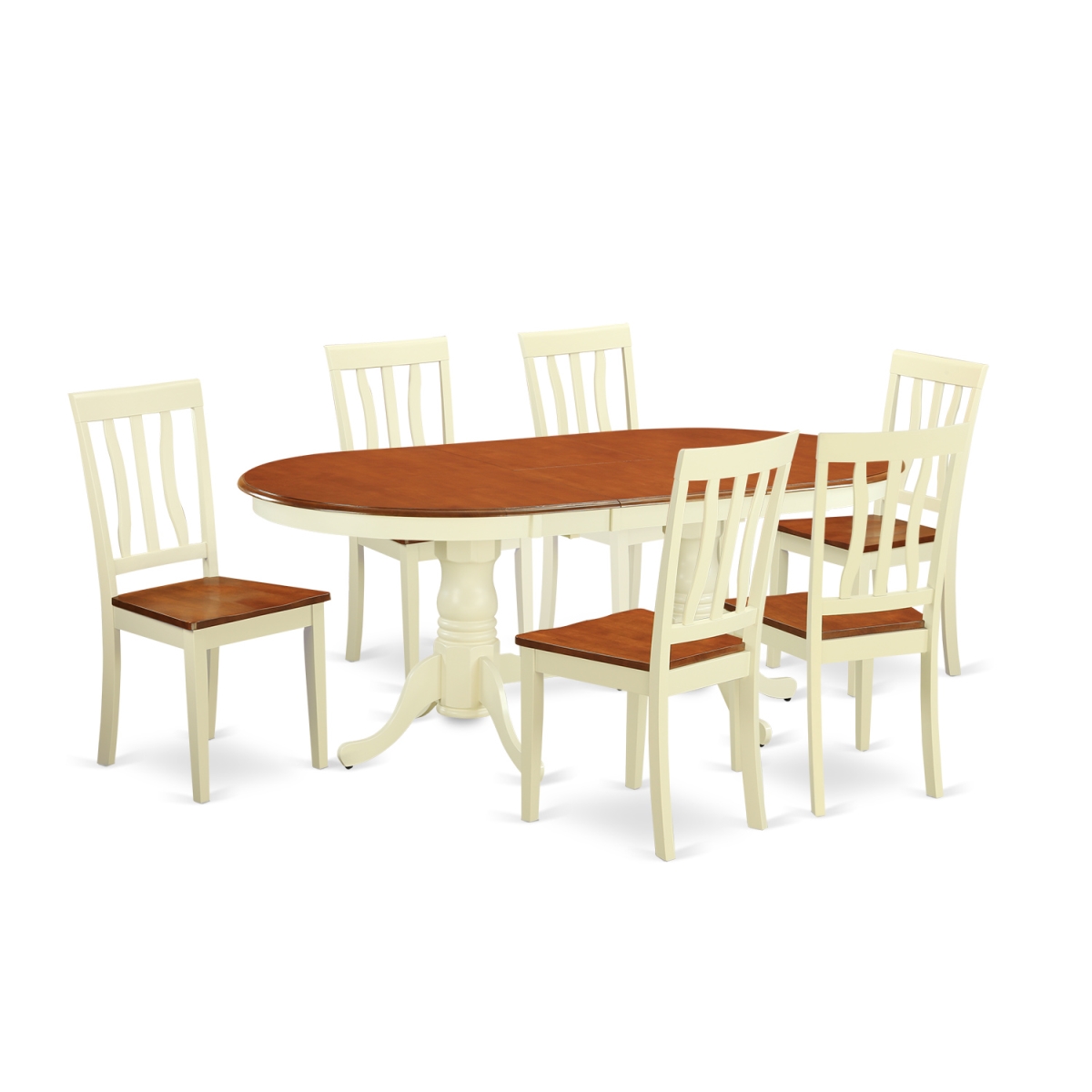 Plan7-whi-w Kitchen Dinette Set - Small Kitchen Table & 6 Chairs, Buttermilk & Cherry - 7 Piece