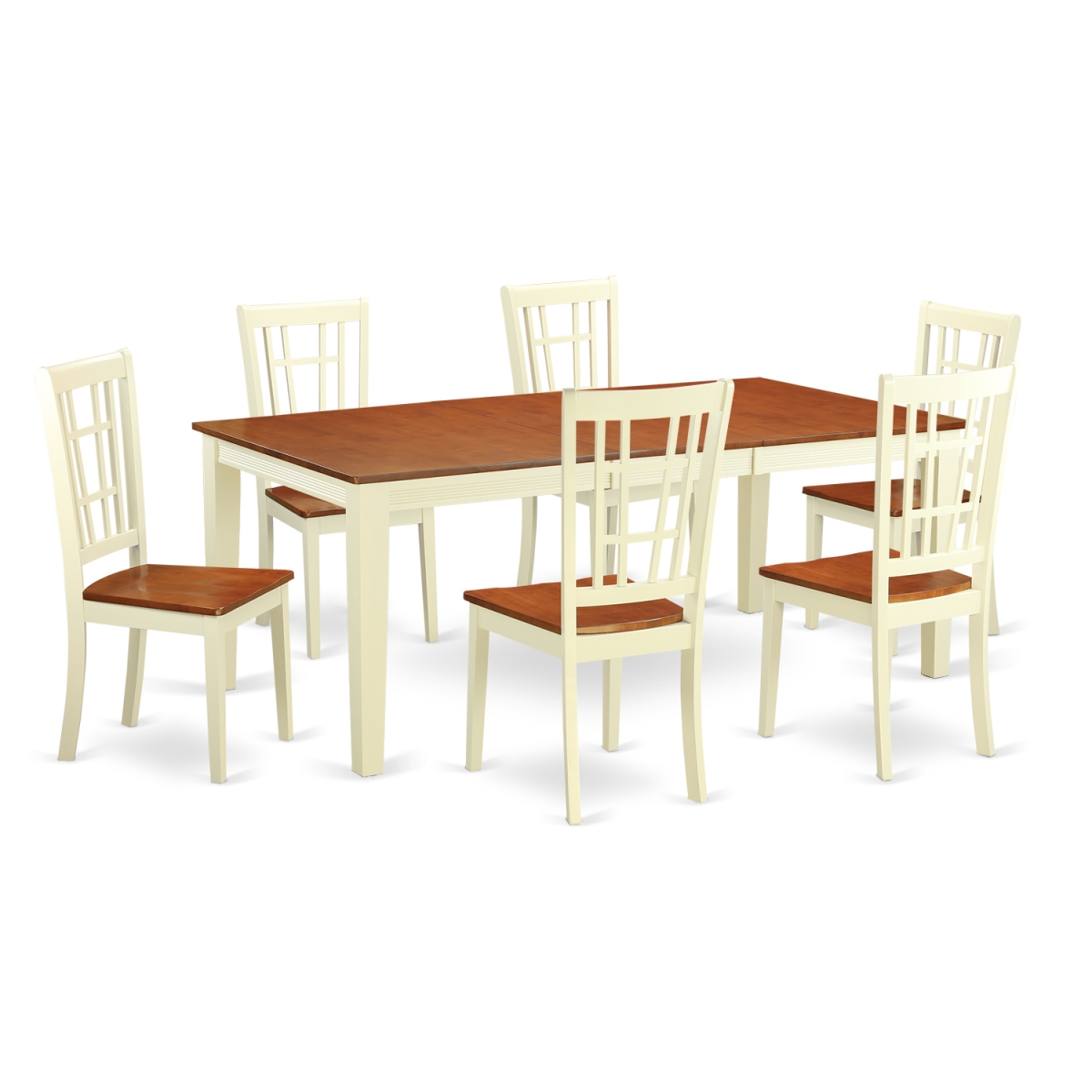 Dinette Table Set With 6 Kitchen Table & 6 Chairs, Buttermilk & Cherry - 7 Piece