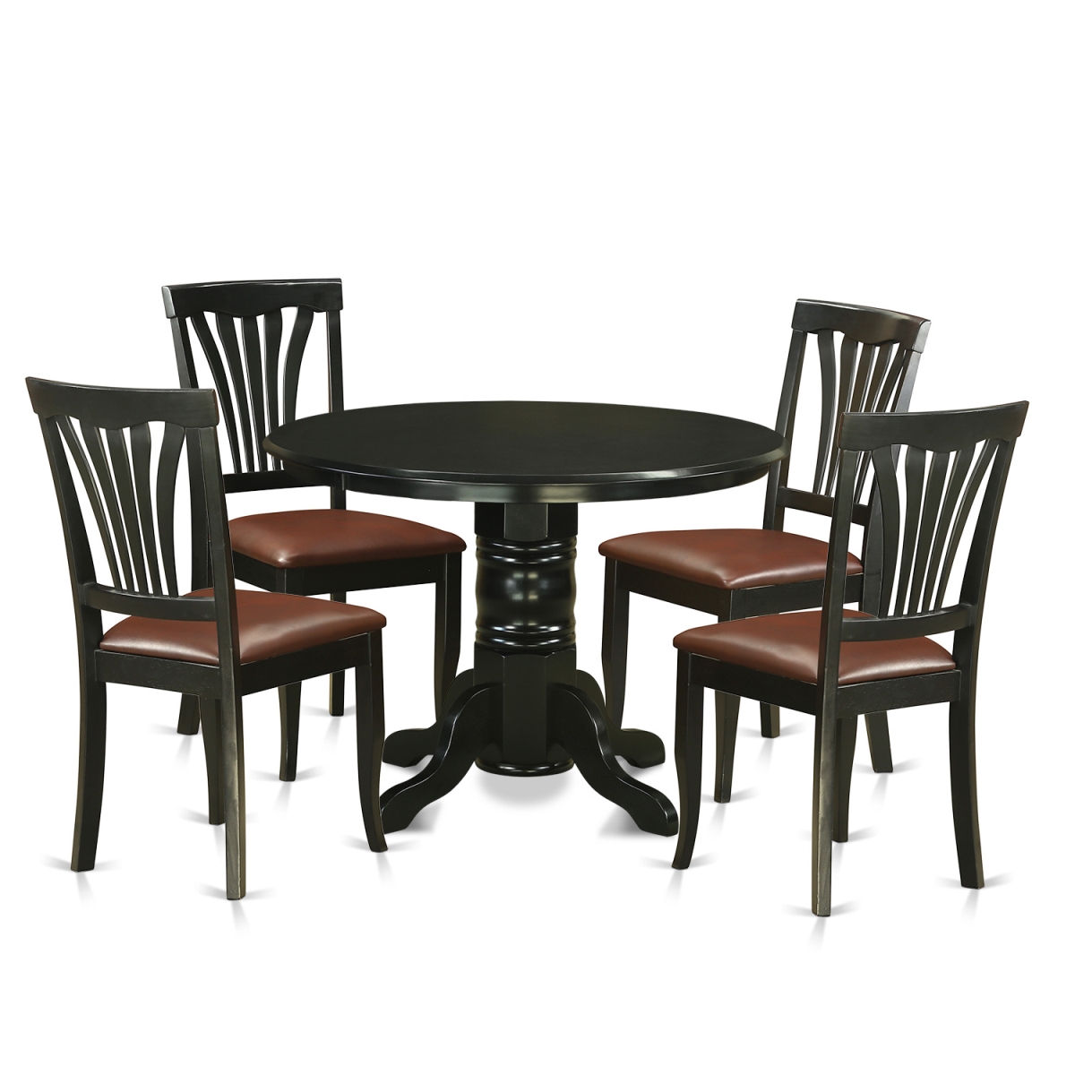 Faux Leather Dinette Set - Table & 4 Chairs, Black - 5 Piece