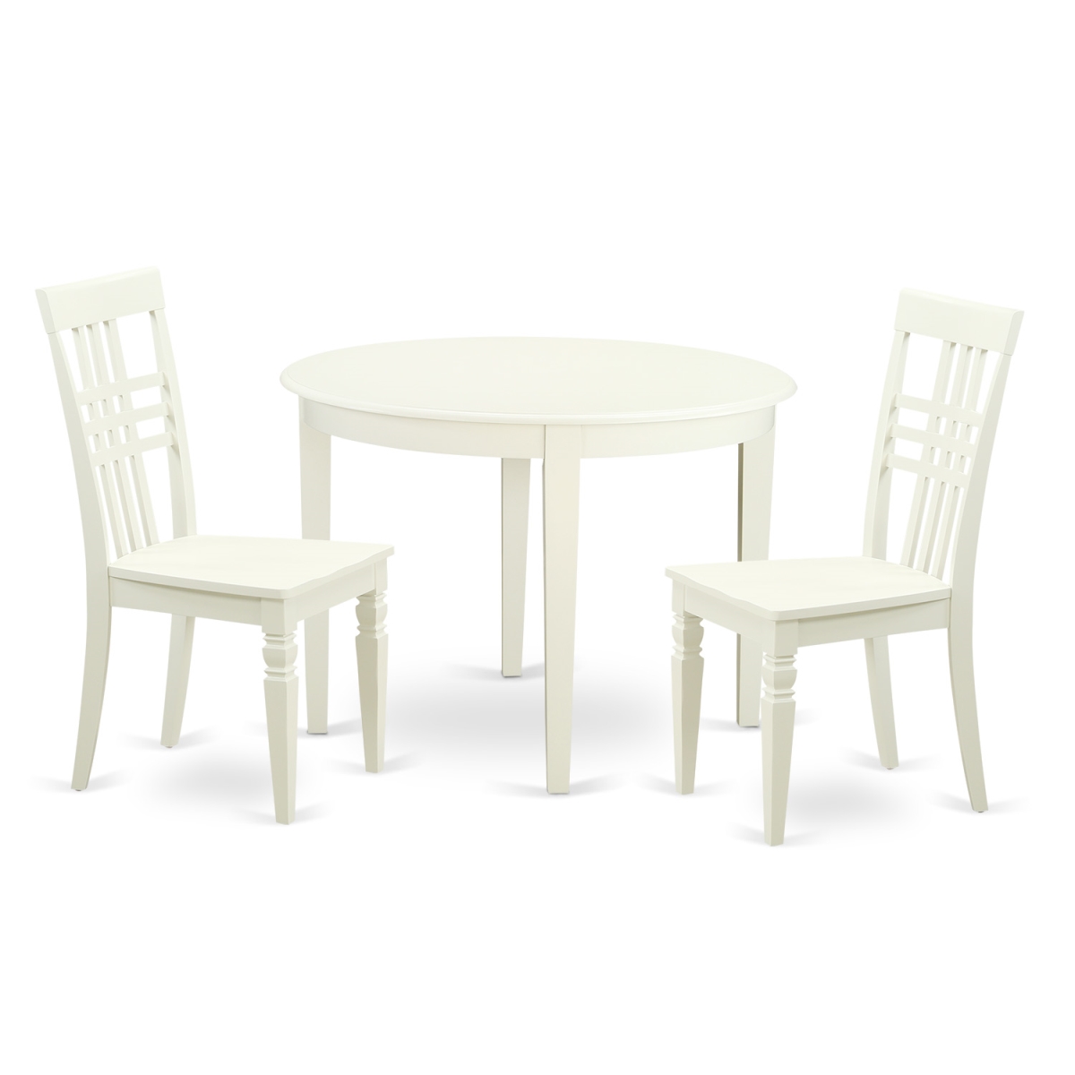 BOLG3-LWH-W Small Kitchen Table Set with One Boston Dining Room Table & Two Chairs, Linen White - 3 Piece