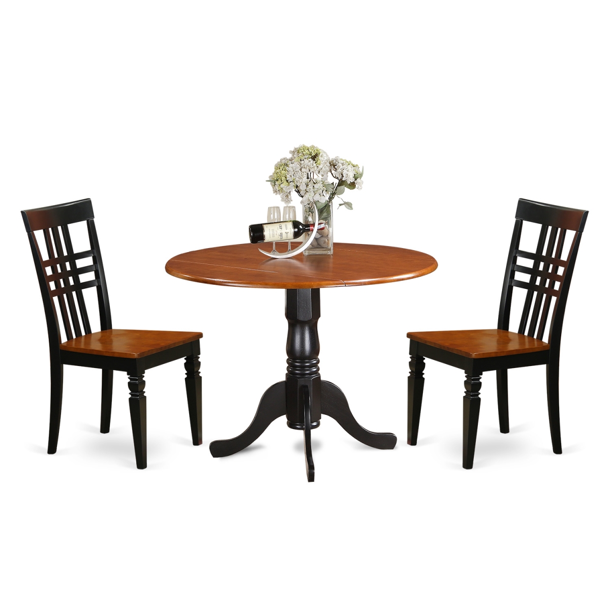 Dining Room Table Set with One Dublin Dining Room Table & Two Chairs, Black & Cherry - 3 Piece