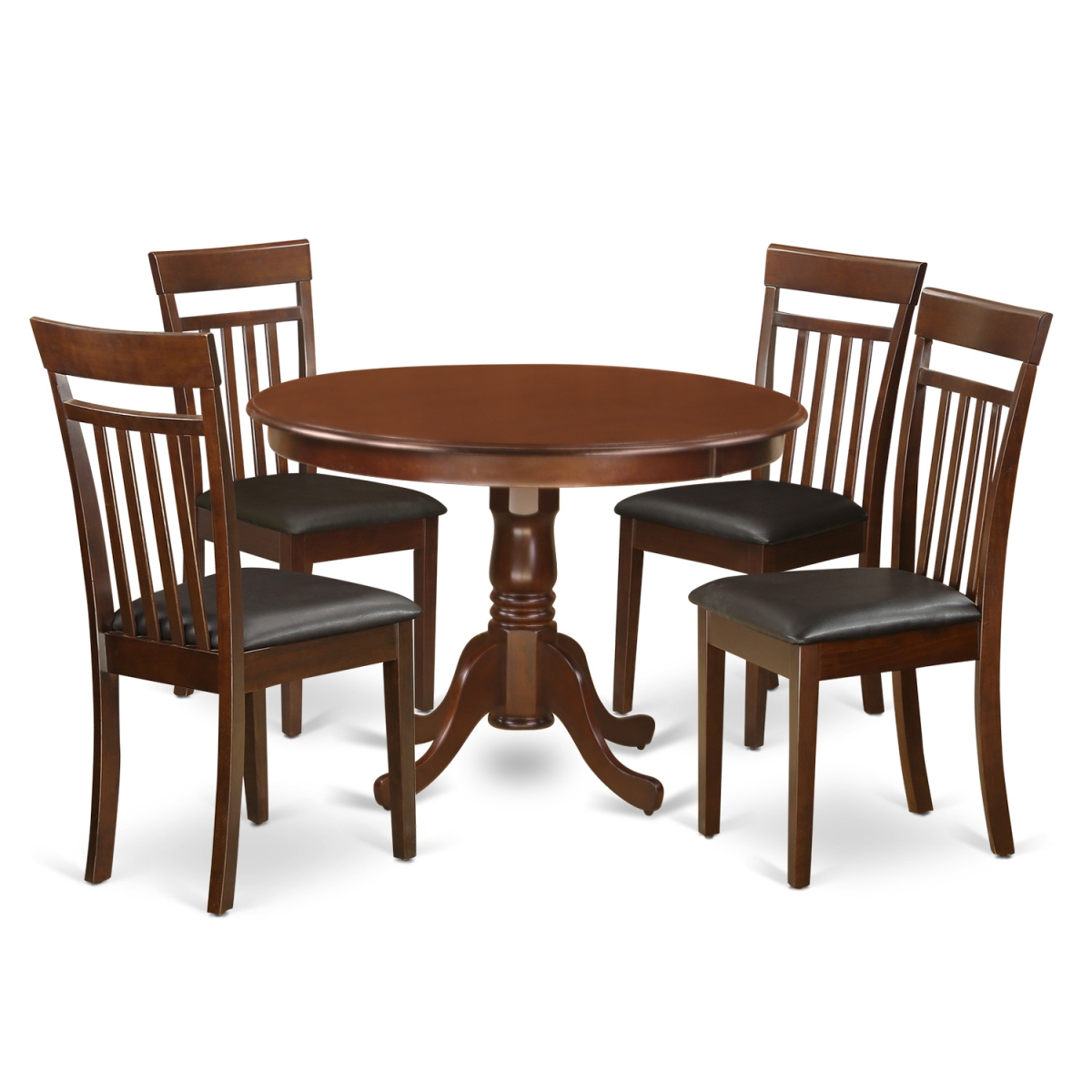 HLCA5-MAH-LC Dining Set - One Round Table & Four Chairs with Faux Leather Seat, Mahogany - 5 Piece - 42 in.