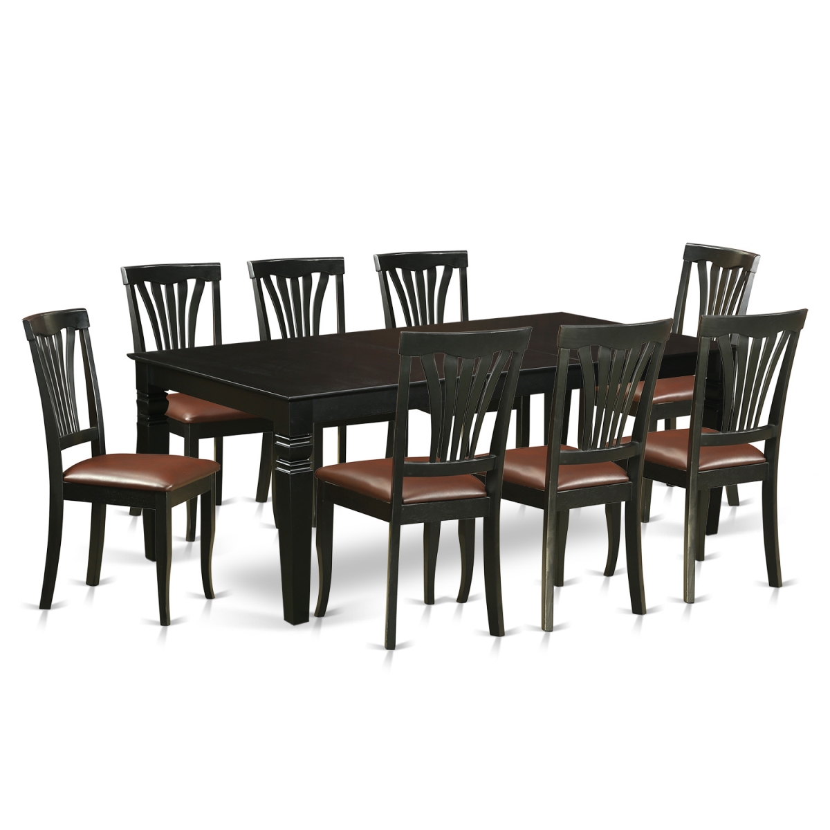 Lgav9-blk-lc Dinette Set With 1 Logan Kitchen Table & Eight Faux Leather Upholstery Chairs, Luxurious Black - 9 Piece