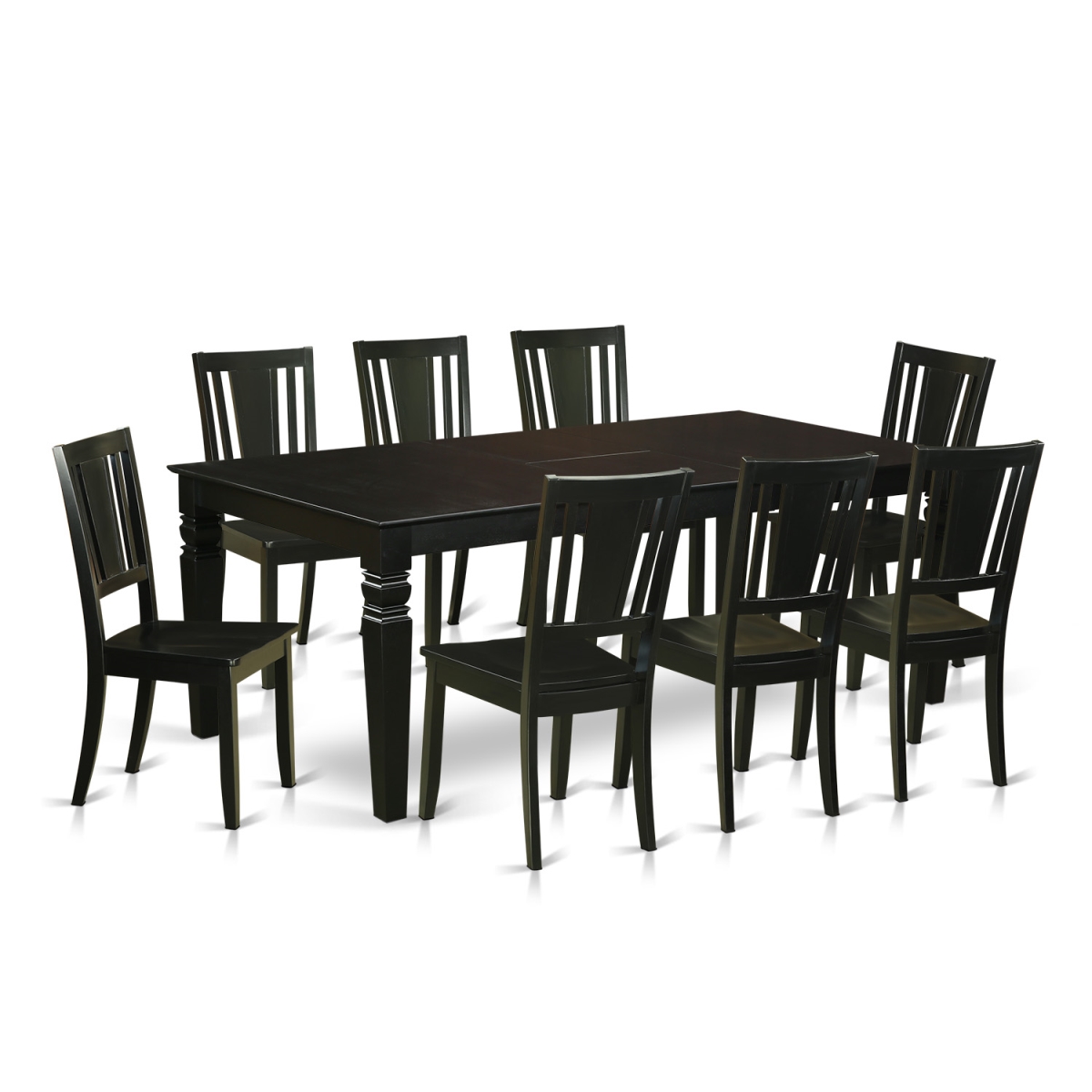 Dinette Set With A Single Logan Table & 8 Solid Wood Chairs, Luxurious Black - 9 Piece