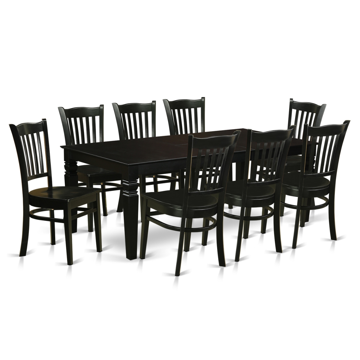 LGGR9-BLK-W Dining Room Set with 1 Logan Kitchen Table & 8 Solid Wood Chairs, Rich Black - 9 Piece
