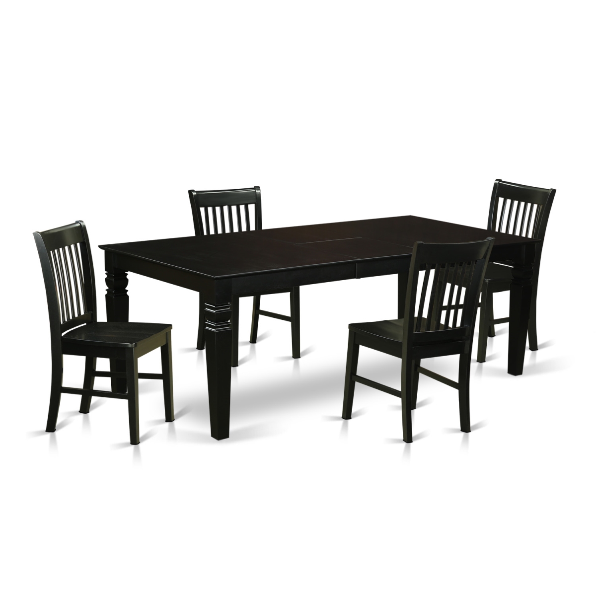 Lgno5-blk-w Dinette Set With A Single Logan Table & 4 Solid Wood Seat Chairs, Distinctive Black - 5 Piece