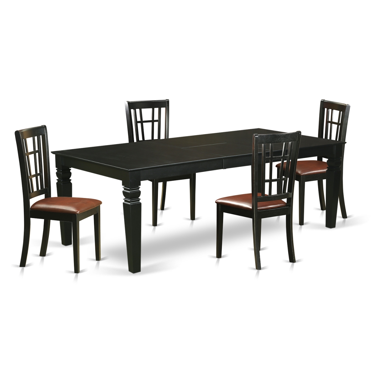 Dinette Set With A Single Logan Table & 4 Faux Leather Upholstery Seat Chairs, Luxurious Black - 5 Piece