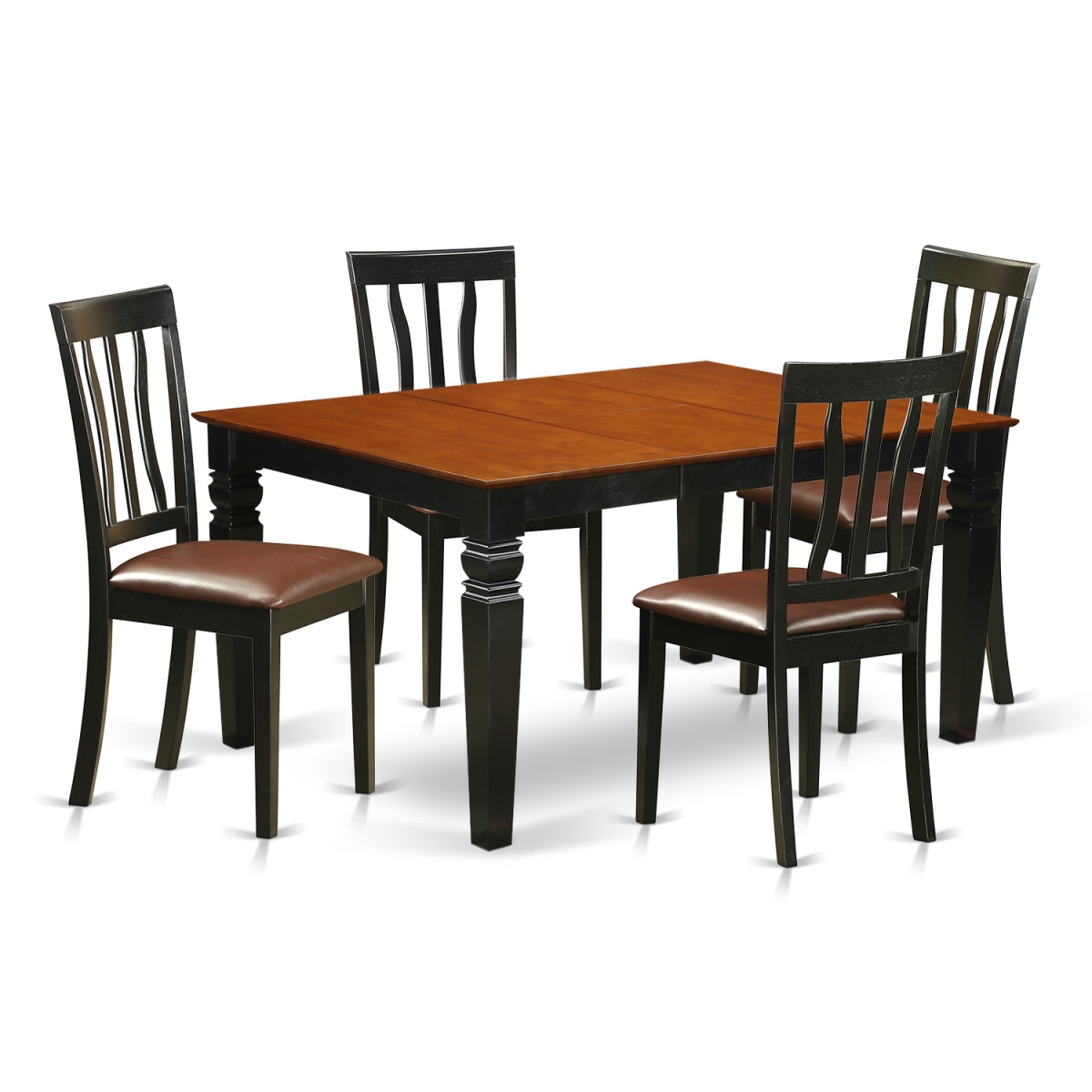 Dinette Set With One Weston Table & 4 Faux Leather Upholstery Seat Chairs, Elegant Black - 5 Piece