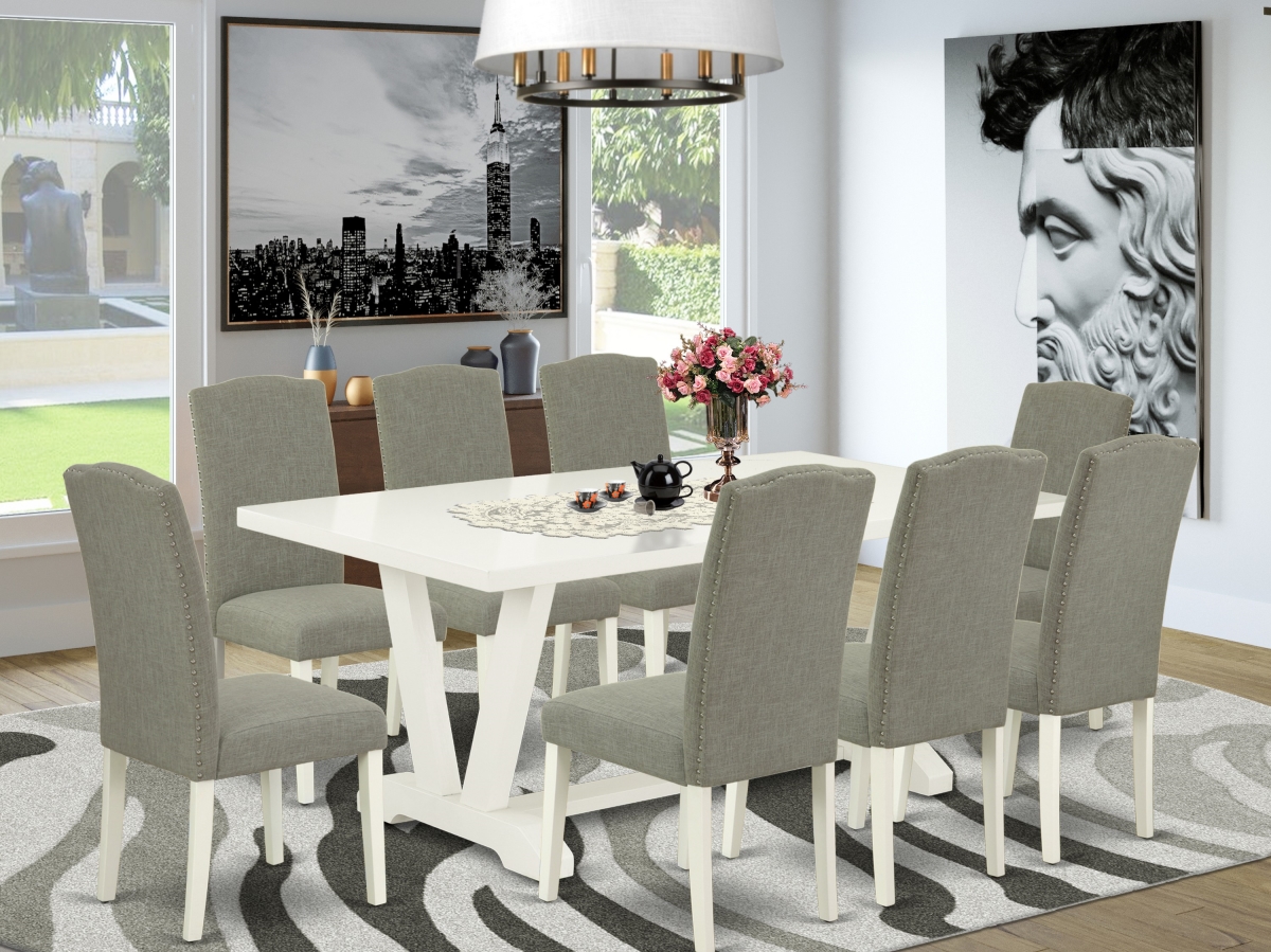 V027EN206-9 9 Piece V-Style Rectangular Dining Table Set - Dark Shitake