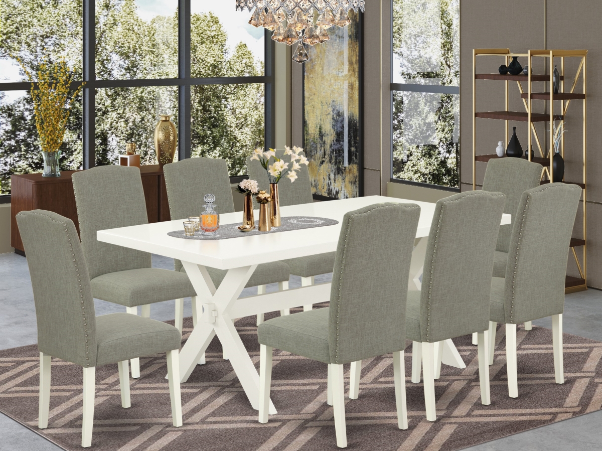 9 Piece X-Style Rectangular Dining Table Set - Dark Shitake