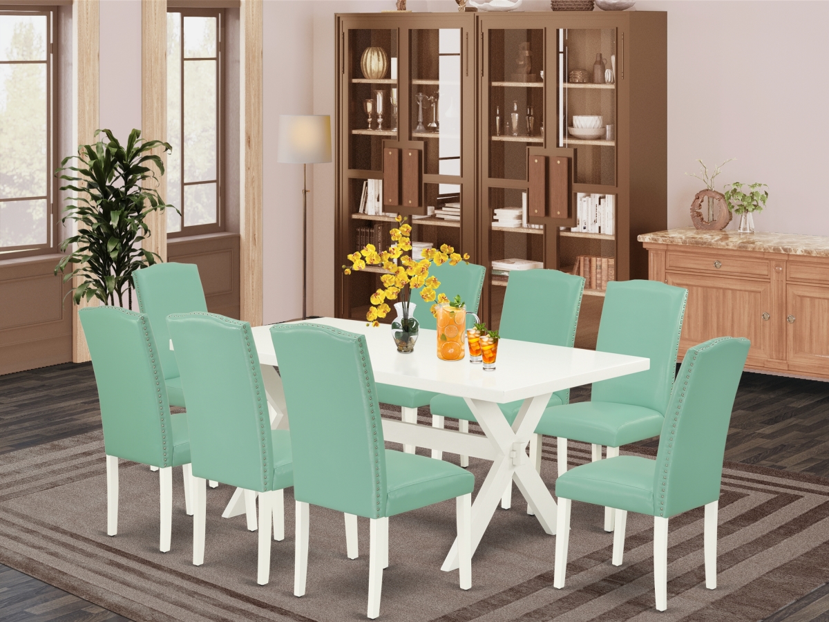 9 Piece X-Style Rectangular Dining Table Set - Pond