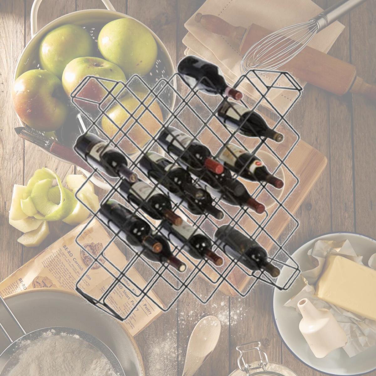Picture of FocusFoodService FWBR45BK Epoxy Wine Rack Modules with 45 Bottle Capacity in Black