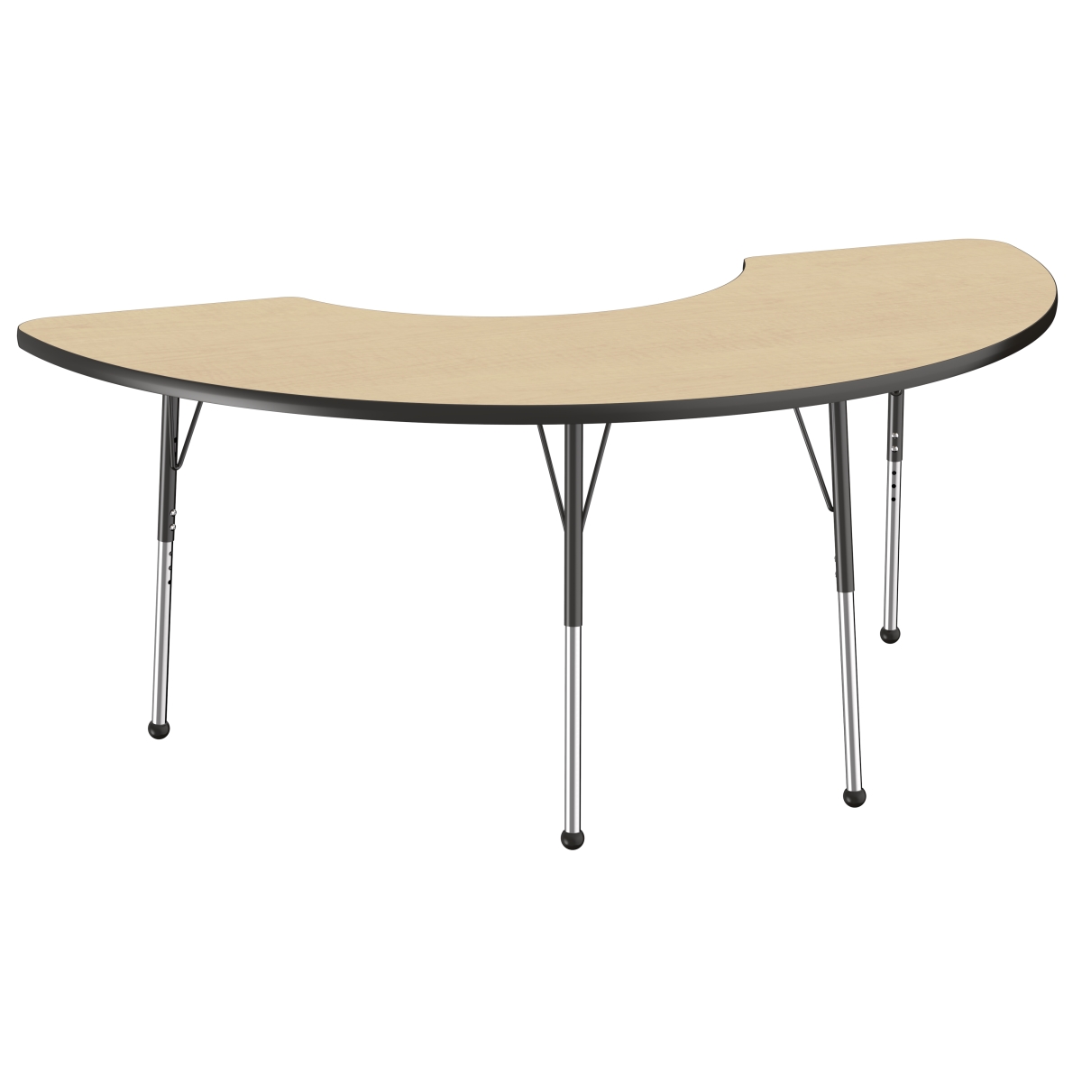 10078-mpbk 36 X 72 In. Half Moon T-mold Adjustable Activity Table With Standard Ball - Maple & Black