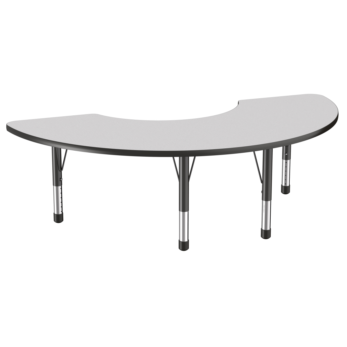 10079-gybk 36 X 72 In. Half Moon T-mold Adjustable Activity Table With Chunky Leg - Grey & Black