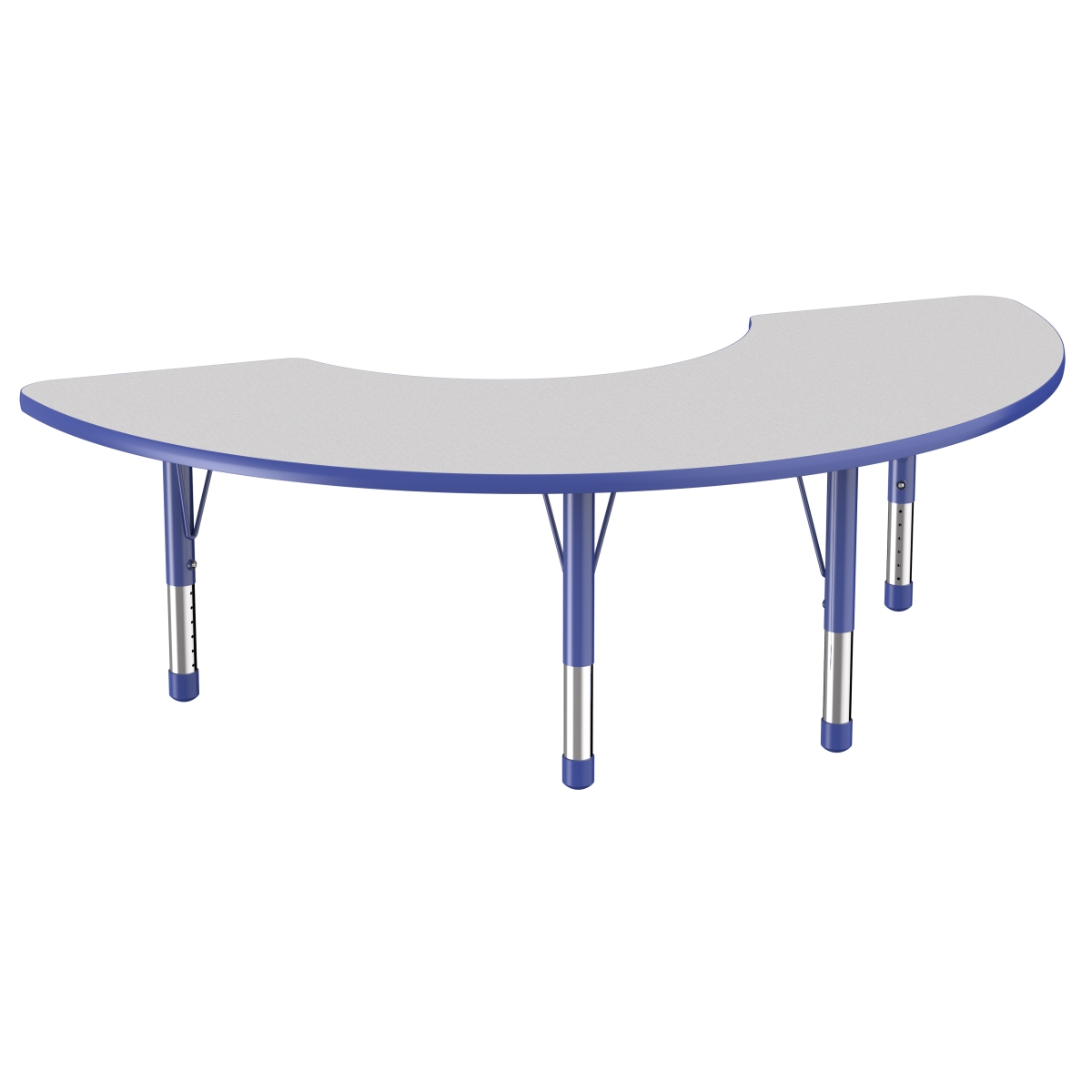 10079-gybl 36 X 72 In. Half Moon T-mold Adjustable Activity Table With Chunky Leg - Grey & Blue