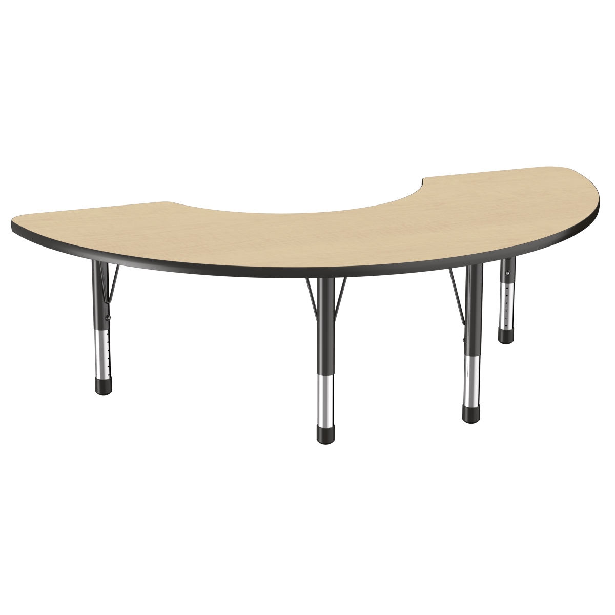 10079-mpbk 36 X 72 In. Half Moon T-mold Adjustable Activity Table With Chunky Leg - Maple & Black