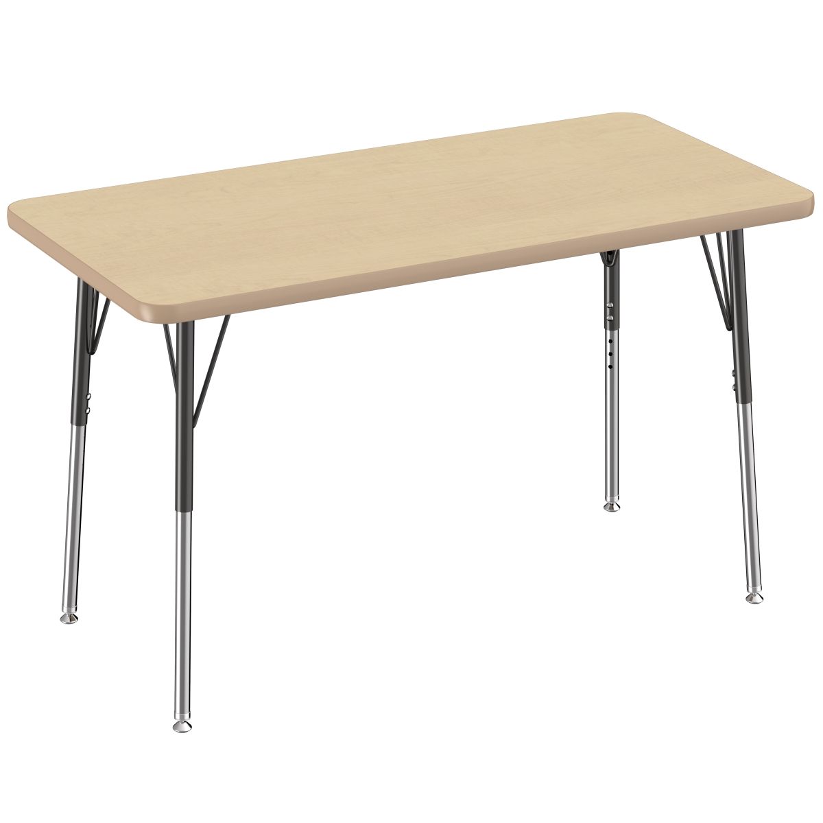 10007-mpmp 24 X 48 In. Rectangle T-mold Adjustable Activity Table With Standard Swivel - Maple