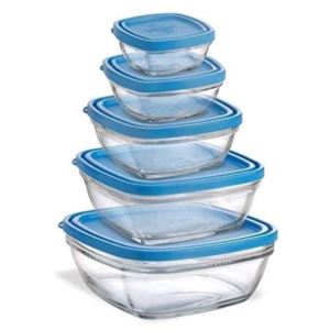 Duralex 9015as05 3.5 In. Lys Square Bowls With Lid - 5 Piece