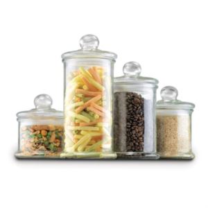 27476 Round Glass Canister Set With Ball Lid, Clear - 4 Piece