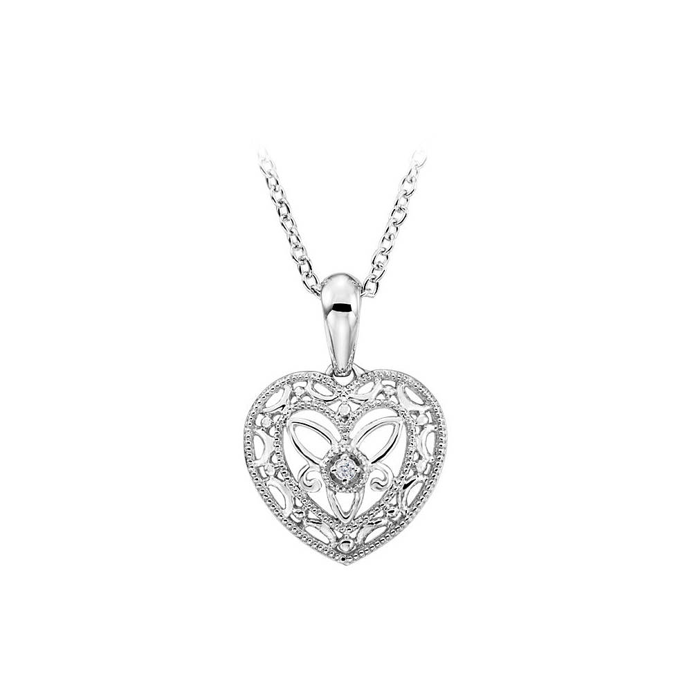 0.01 Ct Diamond Heart Pendant In 925 Sterling Silver