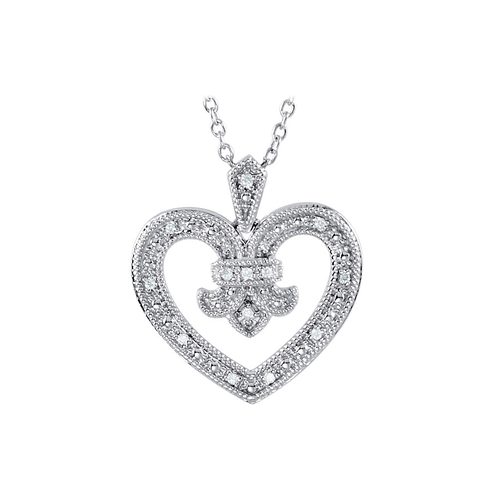 0.10 Ct Natural Diamond Intricate Heart Pendant, Silver