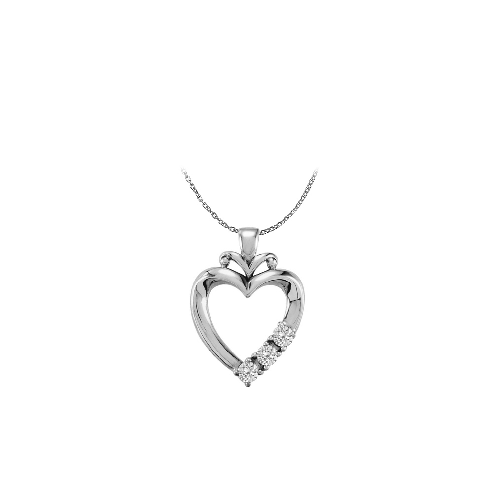 925 Sterling Silver Three Stone Cz Family Heart Pendant
