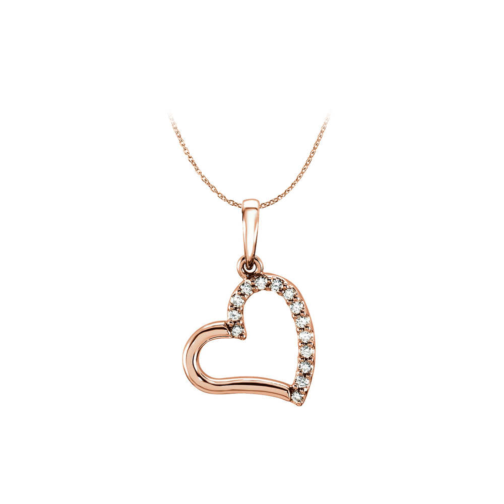 Cz Heart Pendant 14k Rose Gold Vermeil With Free Chain