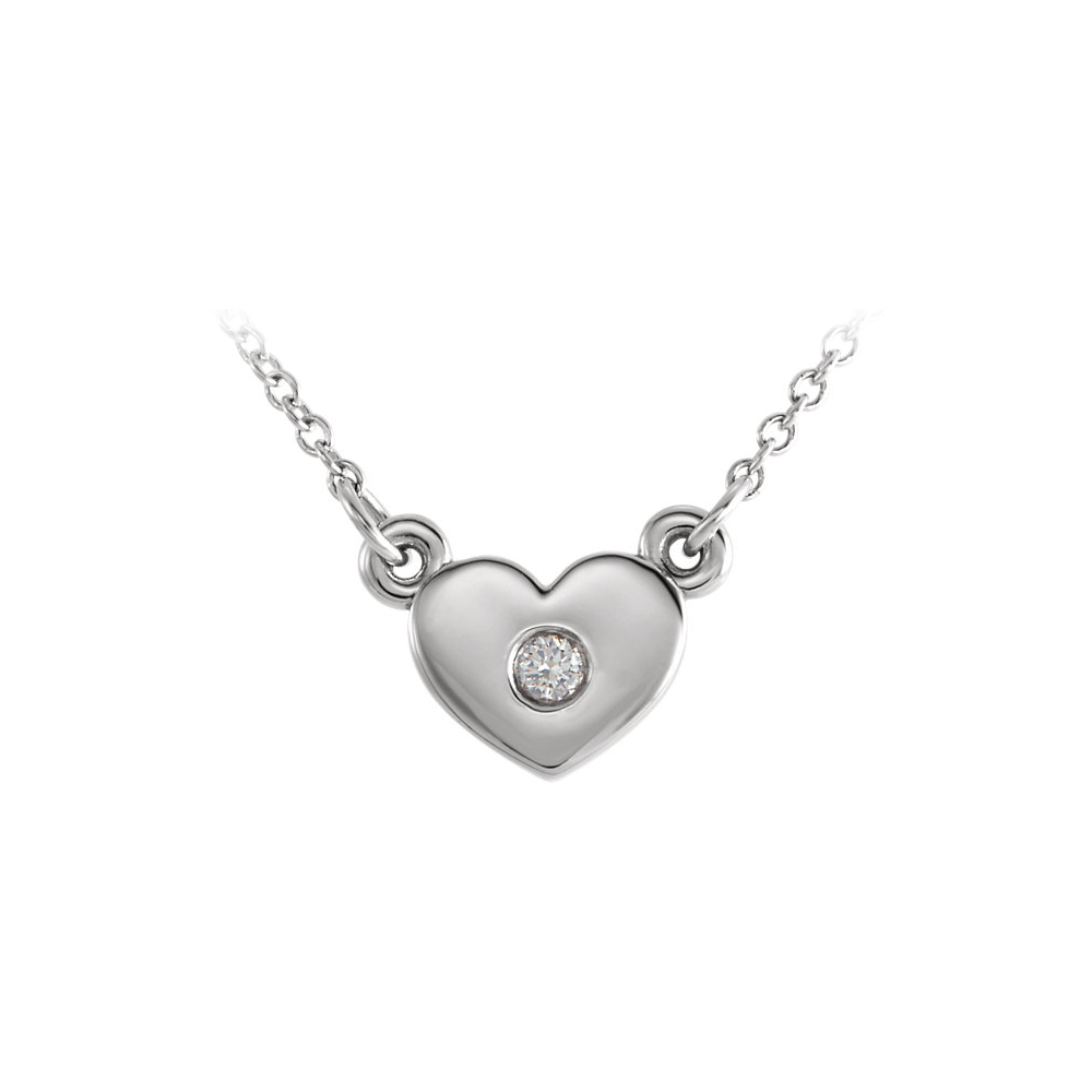14k White Gold Cubic Zirconia Heart Necklace Free Chain