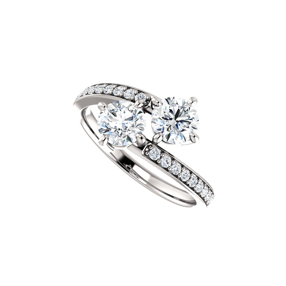 UBRS122933W14CZ Union of Hearts Two Stone Designer CZ Ring for Love