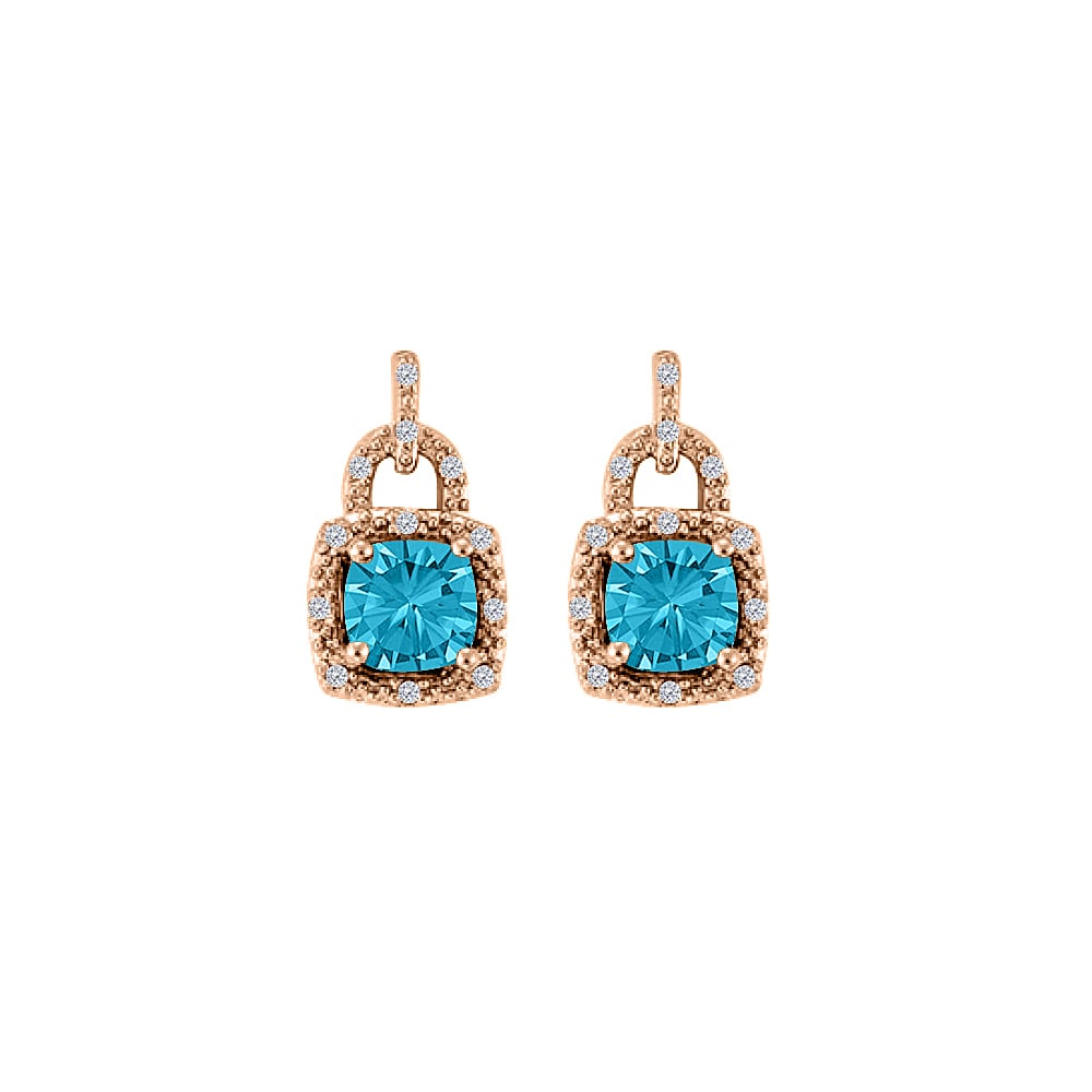 2.25ct Blue Topaz & Cubic Zirconia 14k Rose Gold Square Unique Style Stud Earrings