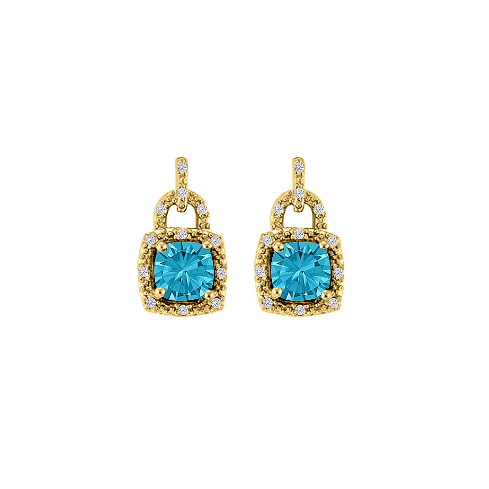 2.25ct Square Blue Topaz Cubic Zirconia 18k Yellow Gold Unique Style Vermeil Stud Earrings