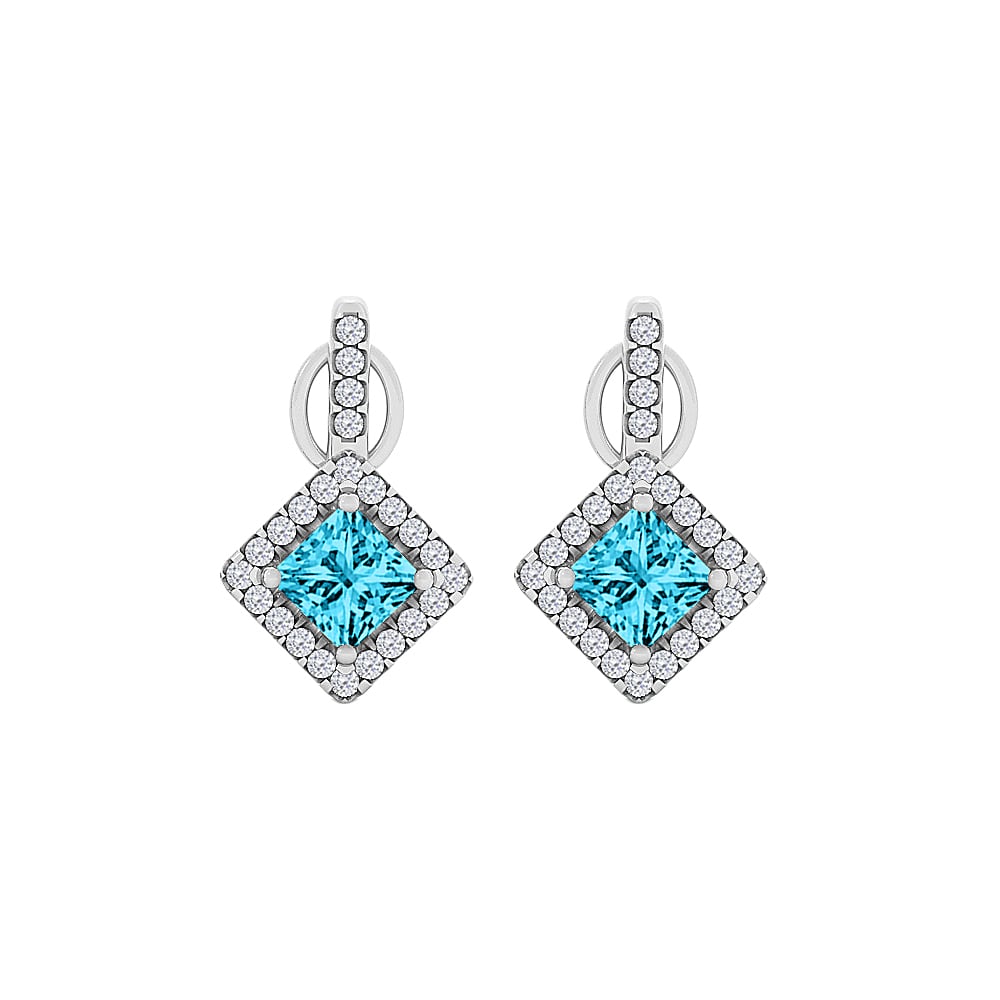 1.25ct Blue Topaz Cubic Zirconia Sterling Silver Square Halo Stud Earrings