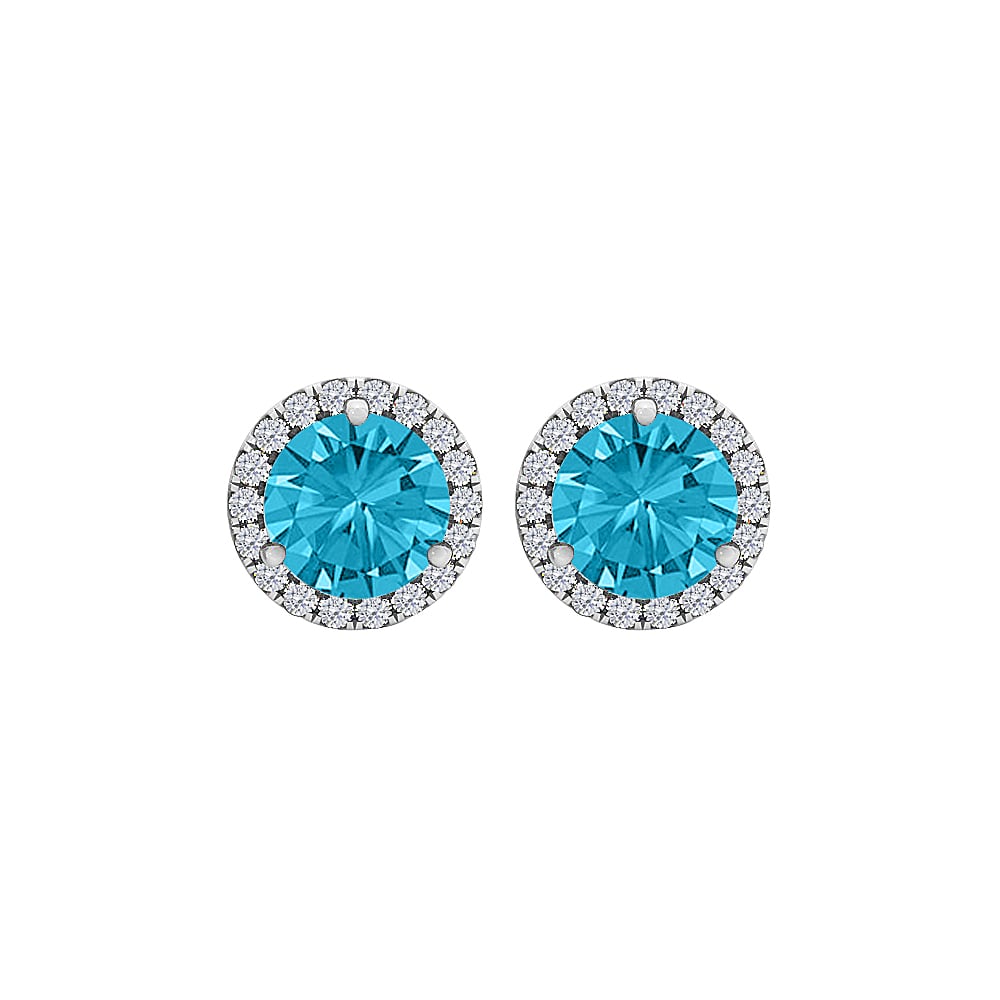 2.25ct Blue Topaz Cubic Zirconia Sterling Silver Round Halo Stud Earrings