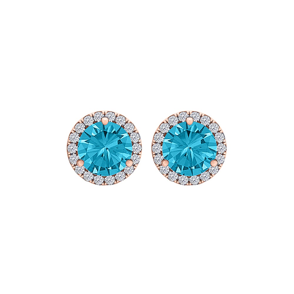 2.25ct Blue Topaz & Cubic Zirconia 14k Rose Gold Fashion Round Halo Stud Earrings